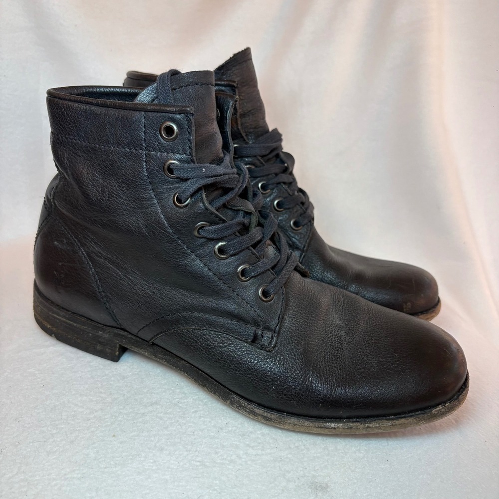 Frye Black Leather Lace Up Combat Boots 9B 3471448-BLK Ankle Booties Round Toe